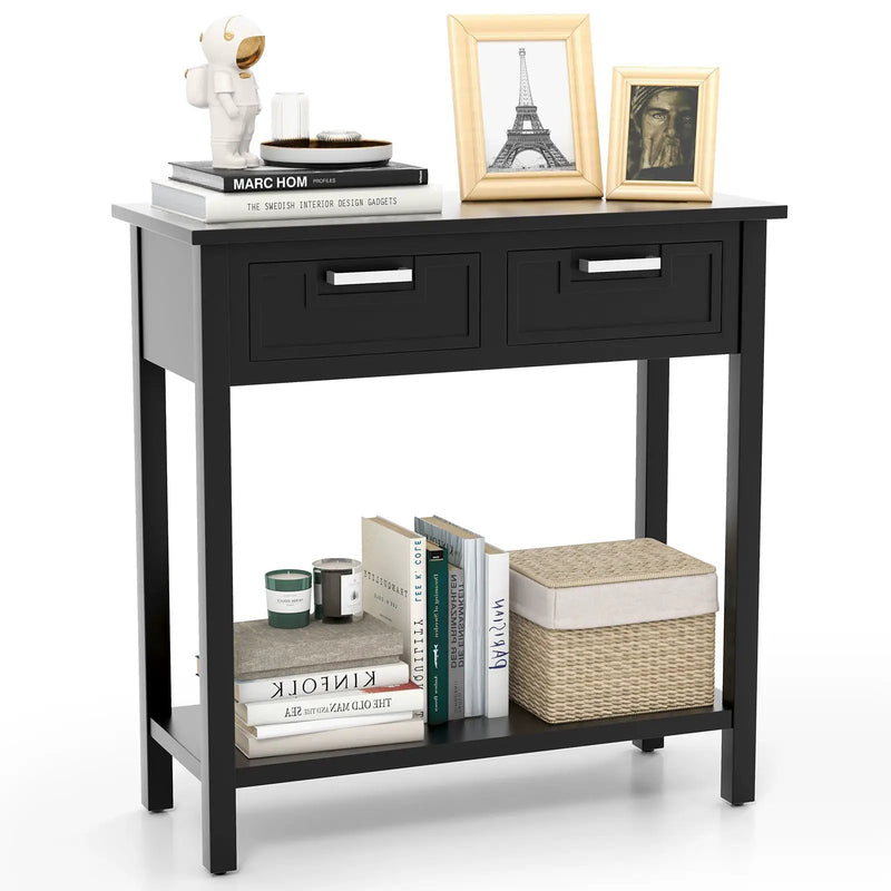 Narrow Console Table with Drawers and Open Storage Shelf by DirectDeals