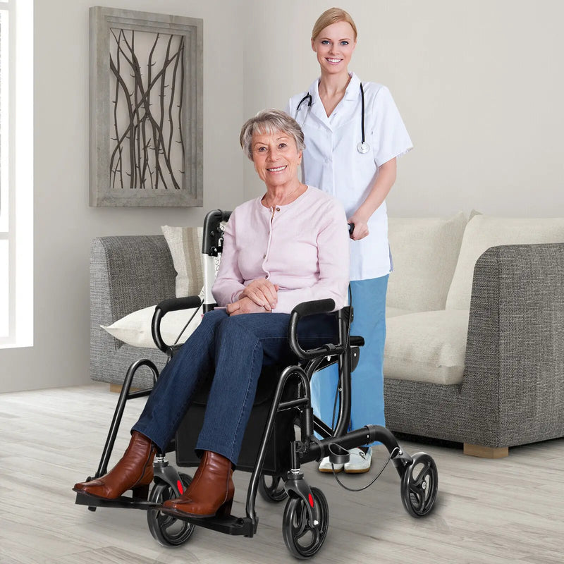 Folding Rollator Walker with 8-inch Wheels and Seat by DirectDeals