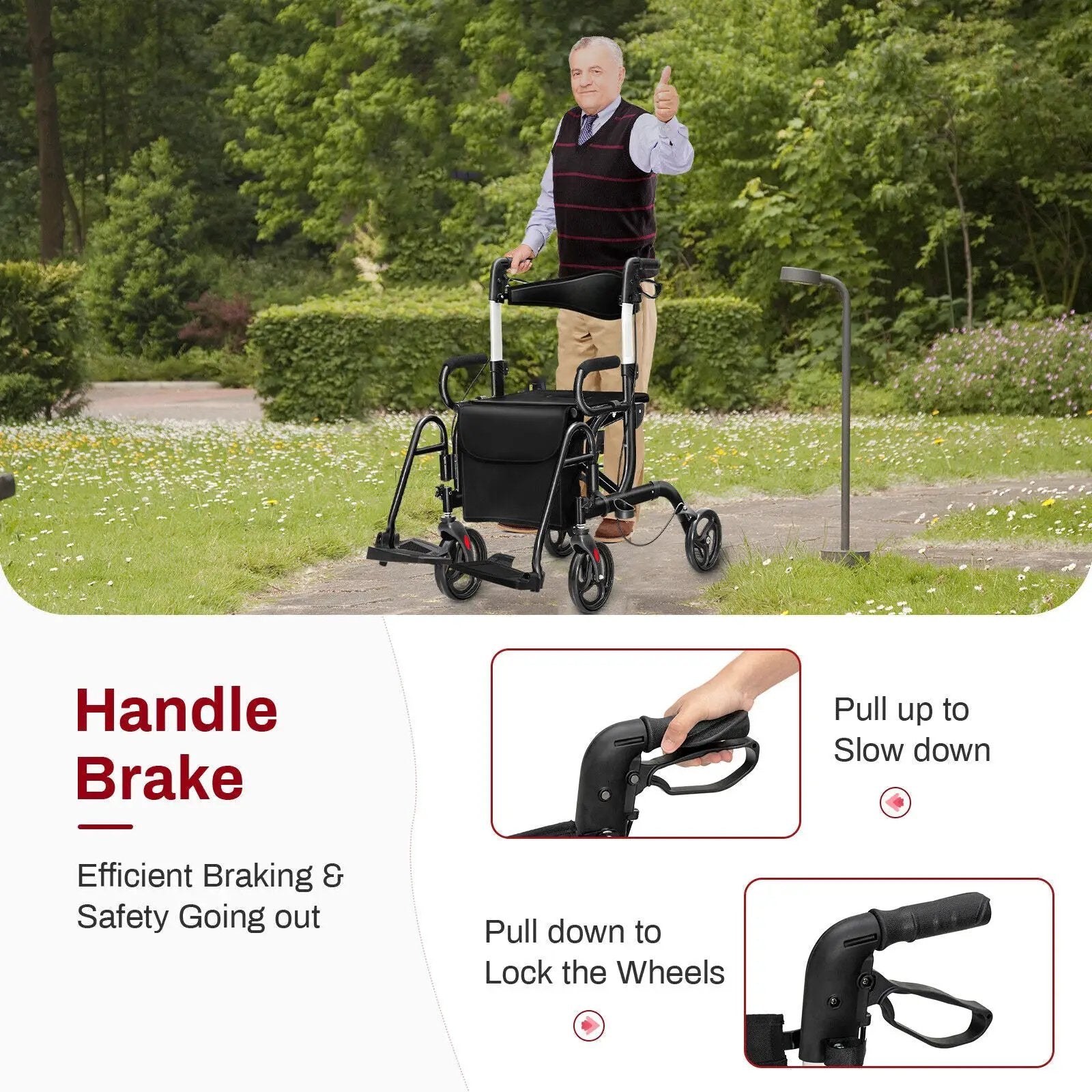 Folding Rollator Walker with 8-inch Wheels and Seat by DirectDeals