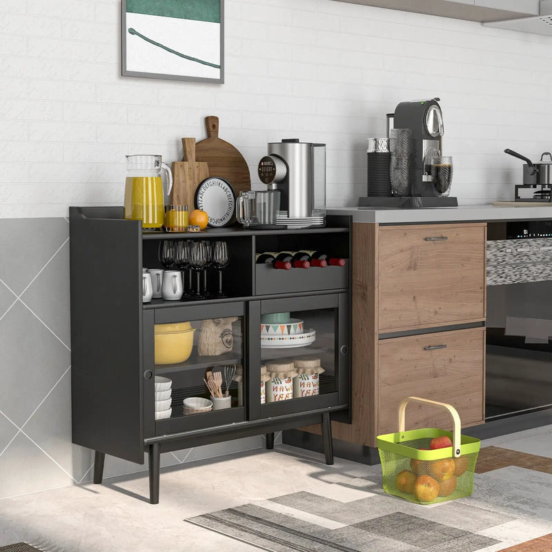 Kitchen Buffet Sideboard with Wine Rack and Sliding Door-Black by DirectDeals
