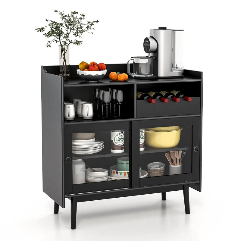Kitchen Buffet Sideboard with Wine Rack and Sliding Door-Black by DirectDeals