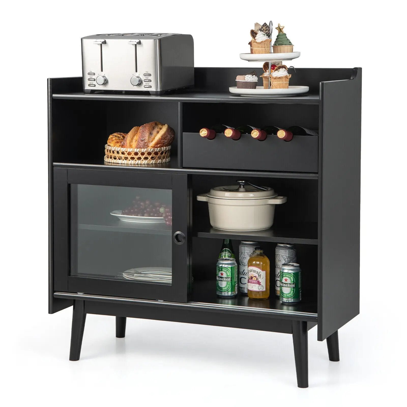 Kitchen Buffet Sideboard with Wine Rack and Sliding Door-Black by DirectDeals