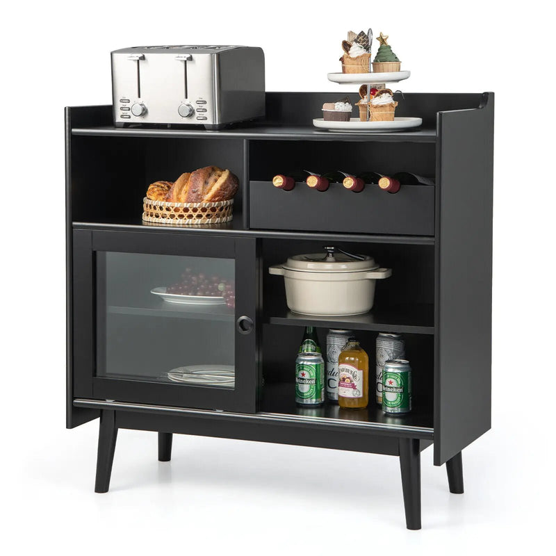 Kitchen Buffet Sideboard with Wine Rack and Sliding Door-Black by DirectDeals