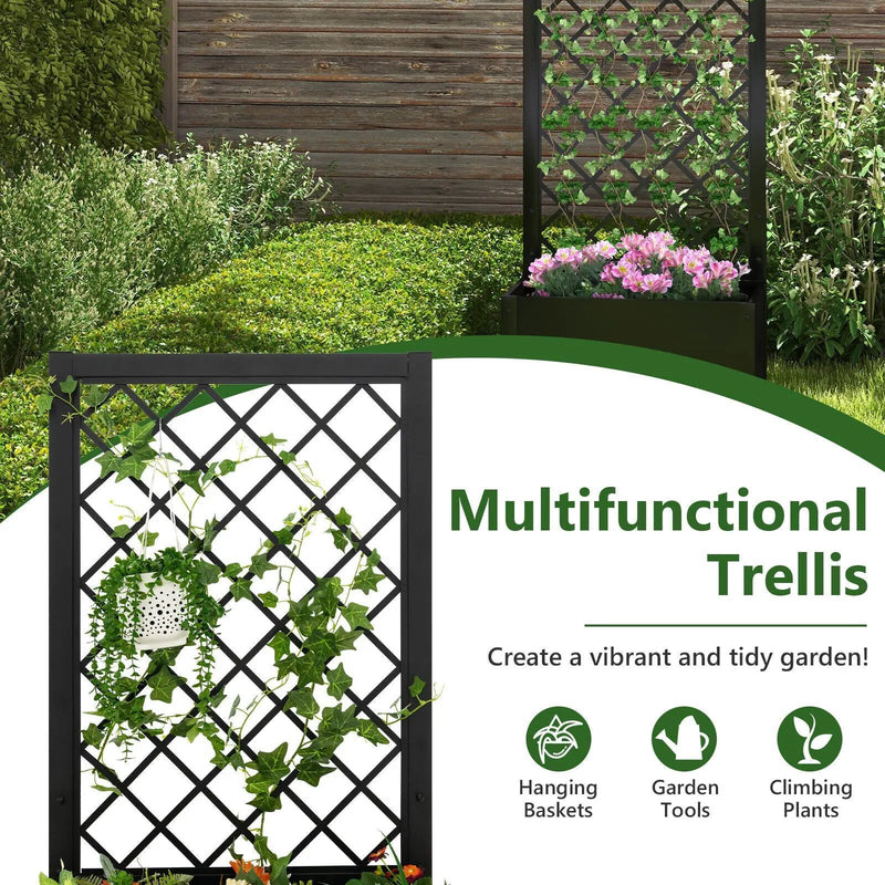44 Inch Metal Raised Garden Bed with Trellis-Black by DirectDeals