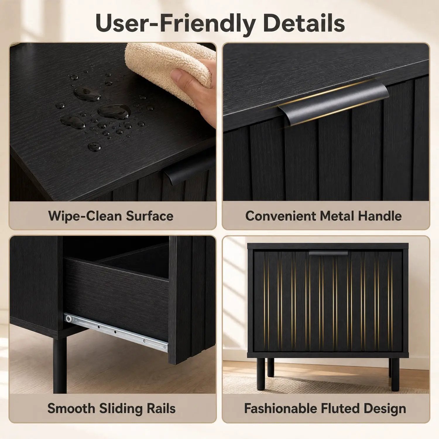 Modern Nightstand with Vertical-Striped Drawer by DirectDeals