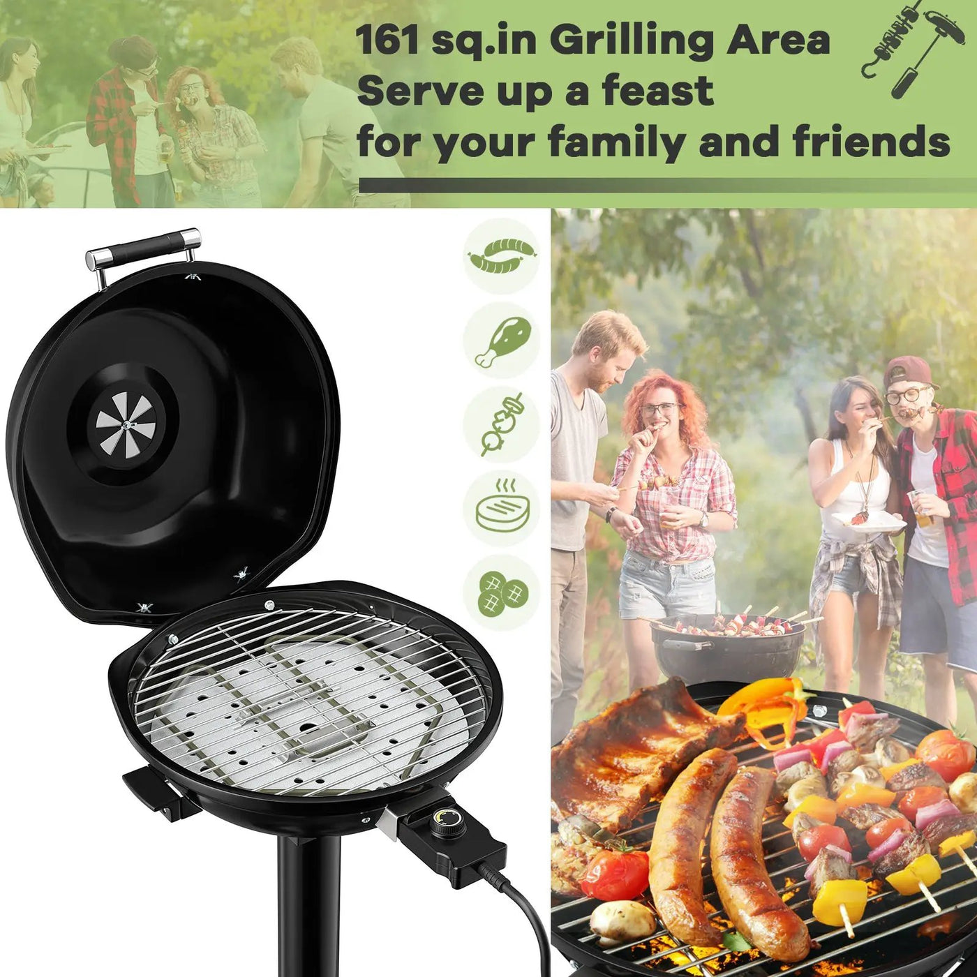1600W Portable Electric BBQ Grill with Removable Non-Stick Rack by DirectDeals