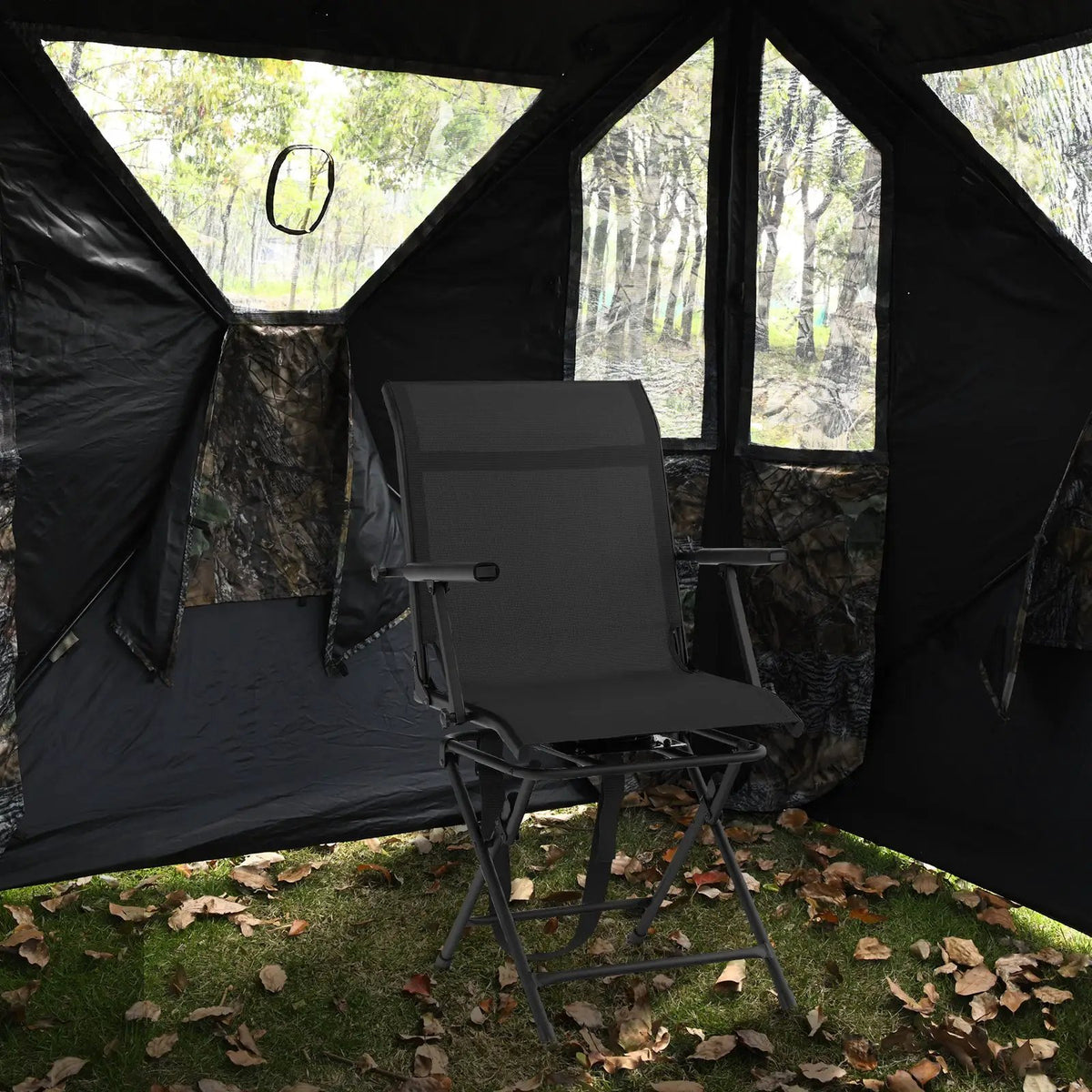 Foldable Swivel Patio Chair with Armrest and Mesh Back, photo 2 of 7