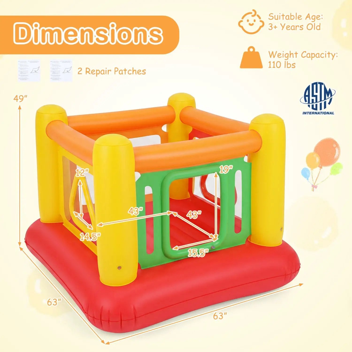 Inflatable Bounce House for Kids with Transparent Side Walls by DirectDeals