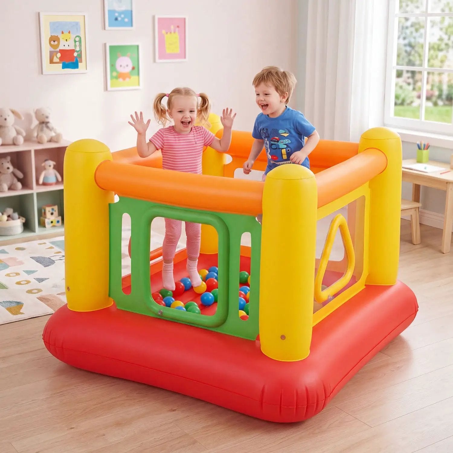 Inflatable Bounce House for Kids with Transparent Side Walls by DirectDeals