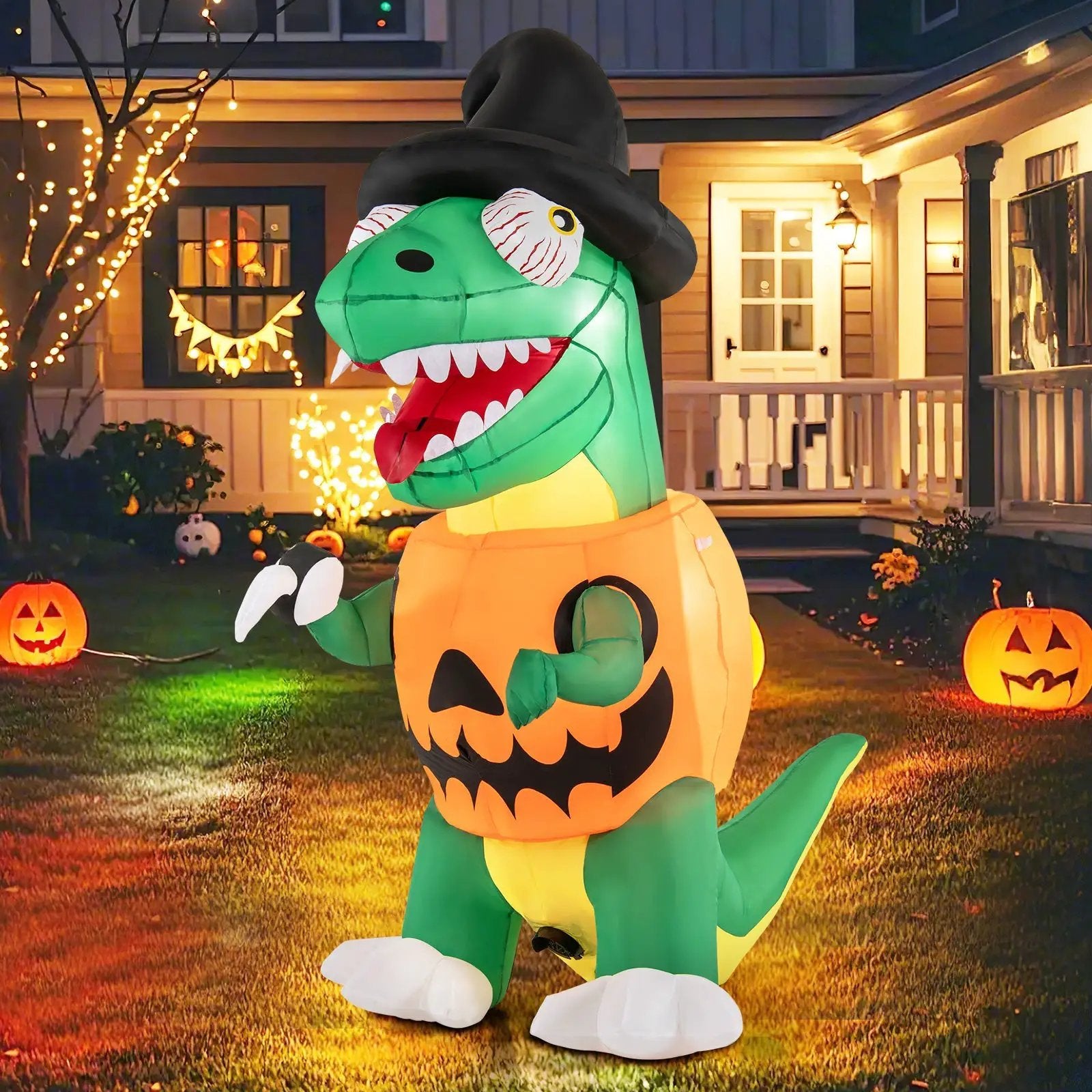 Blow up Inflatable Pumpkin Dinosaur Yard Decoration with Built-in LED Lights by DirectDeals
