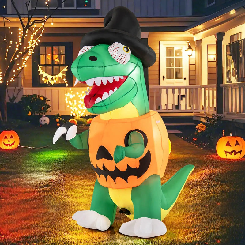 Blow up Inflatable Pumpkin Dinosaur Yard Decoration with Built-in LED Lights by DirectDeals