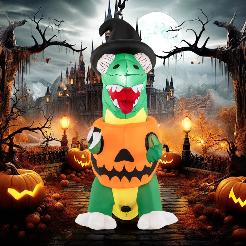 Blow up Inflatable Pumpkin Dinosaur Yard Decoration with Built-in LED Lights by DirectDeals