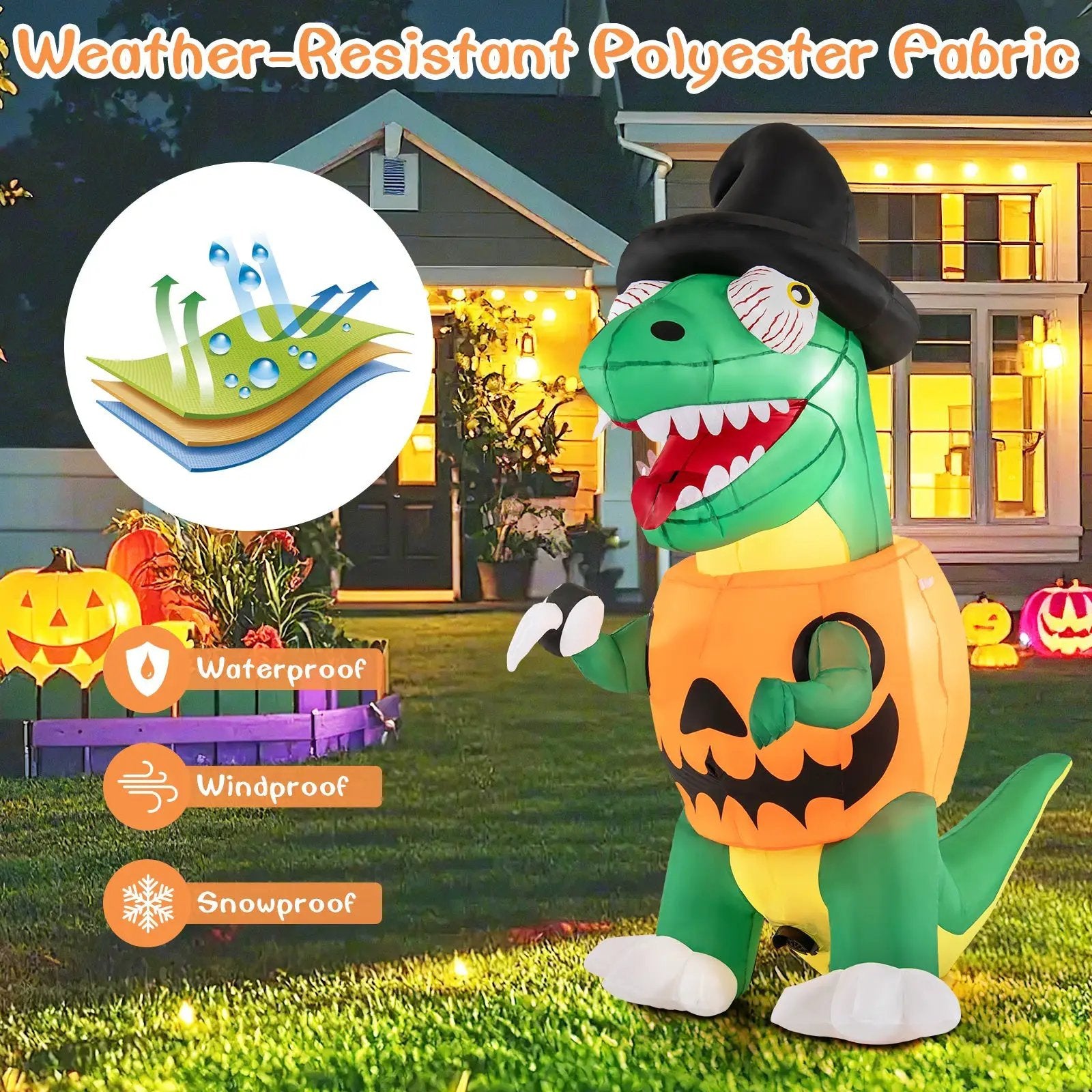 Blow up Inflatable Pumpkin Dinosaur Yard Decoration with Built-in LED Lights by DirectDeals
