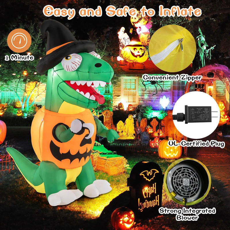 Blow up Inflatable Pumpkin Dinosaur Yard Decoration with Built-in LED Lights by DirectDeals