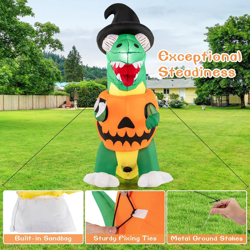 Blow up Inflatable Pumpkin Dinosaur Yard Decoration with Built-in LED Lights by DirectDeals