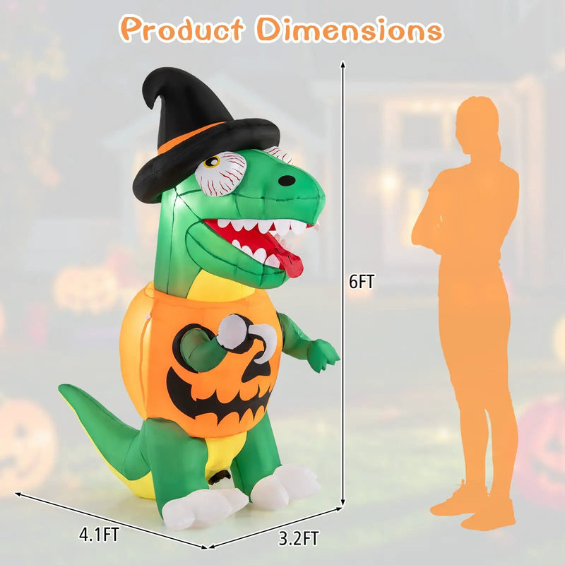 Blow up Inflatable Pumpkin Dinosaur Yard Decoration with Built-in LED Lights by DirectDeals