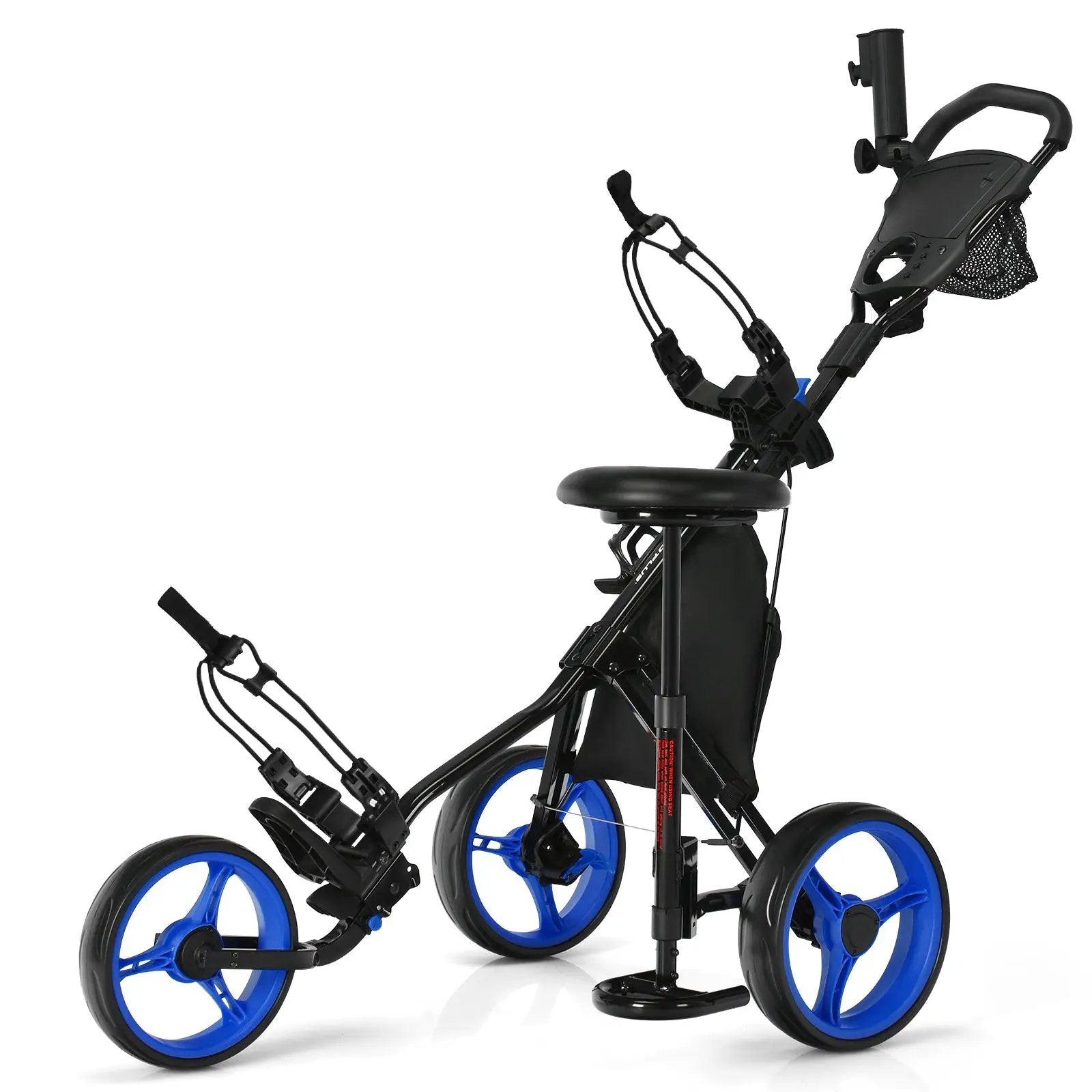 3 Wheels Folding Golf Push Cart with Seat Scoreboard and Adjustable Handle by DirectDeals