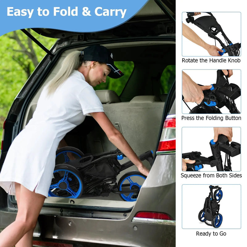 Folding 3 Wheels Golf Push Cart with Bag Scoreboard Adjustable Handle by DirectDeals