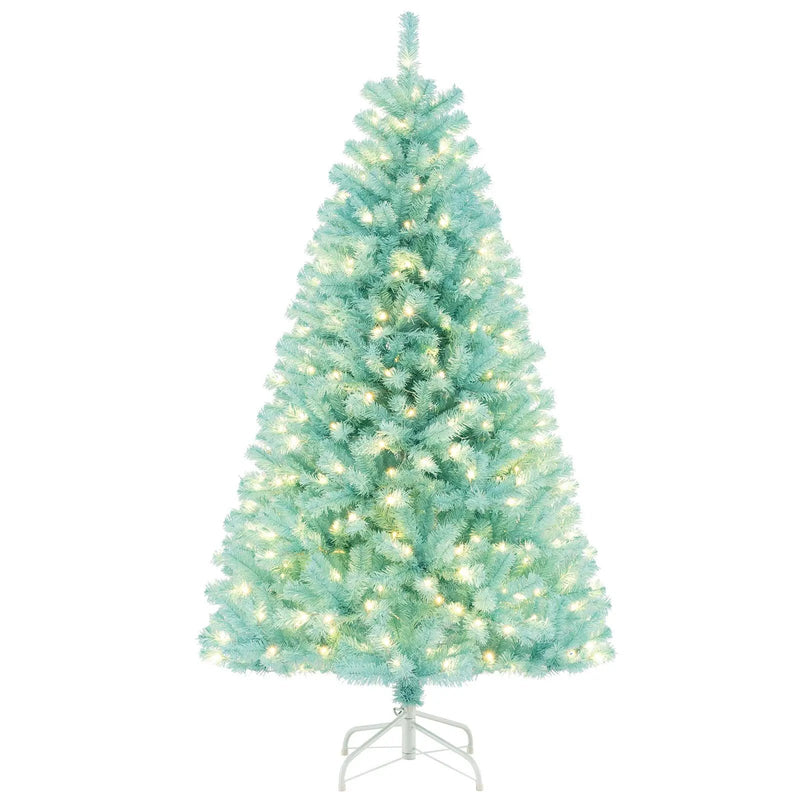 6/7 FT Blue Artificial Christmas Tree with 280/380 Warm White LED Lights and Foldable Metal Stand by DirectDeals