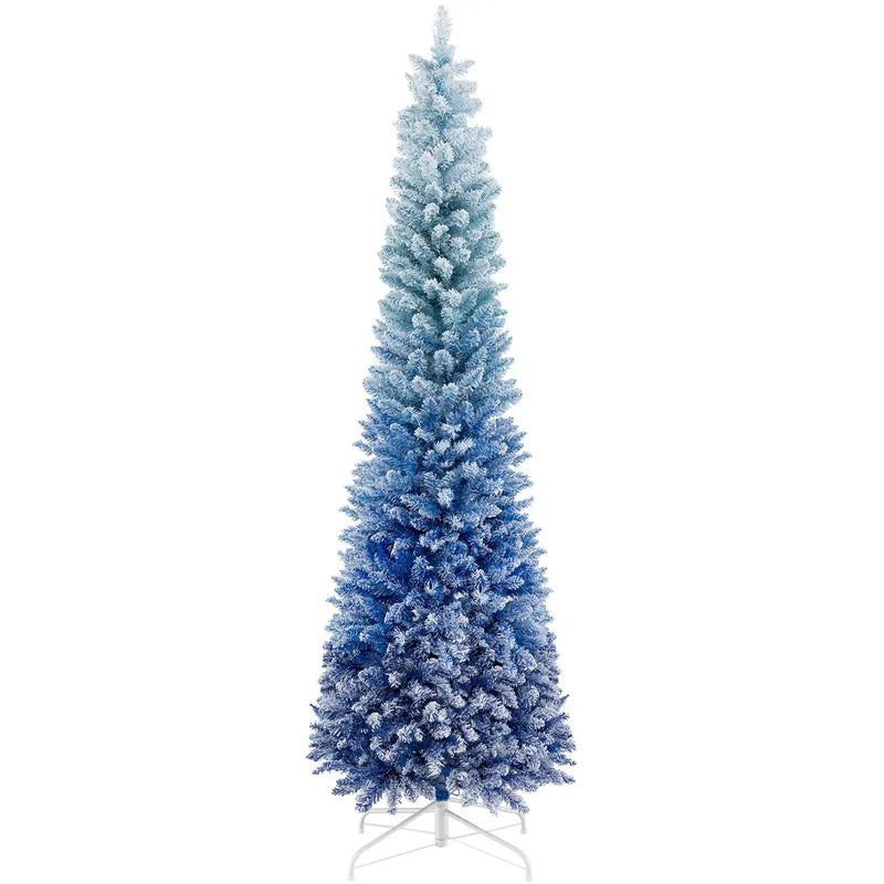 7 Feet Blue Gradient Snow Flocked Artificial Christmas Tree-Blue by DirectDeals