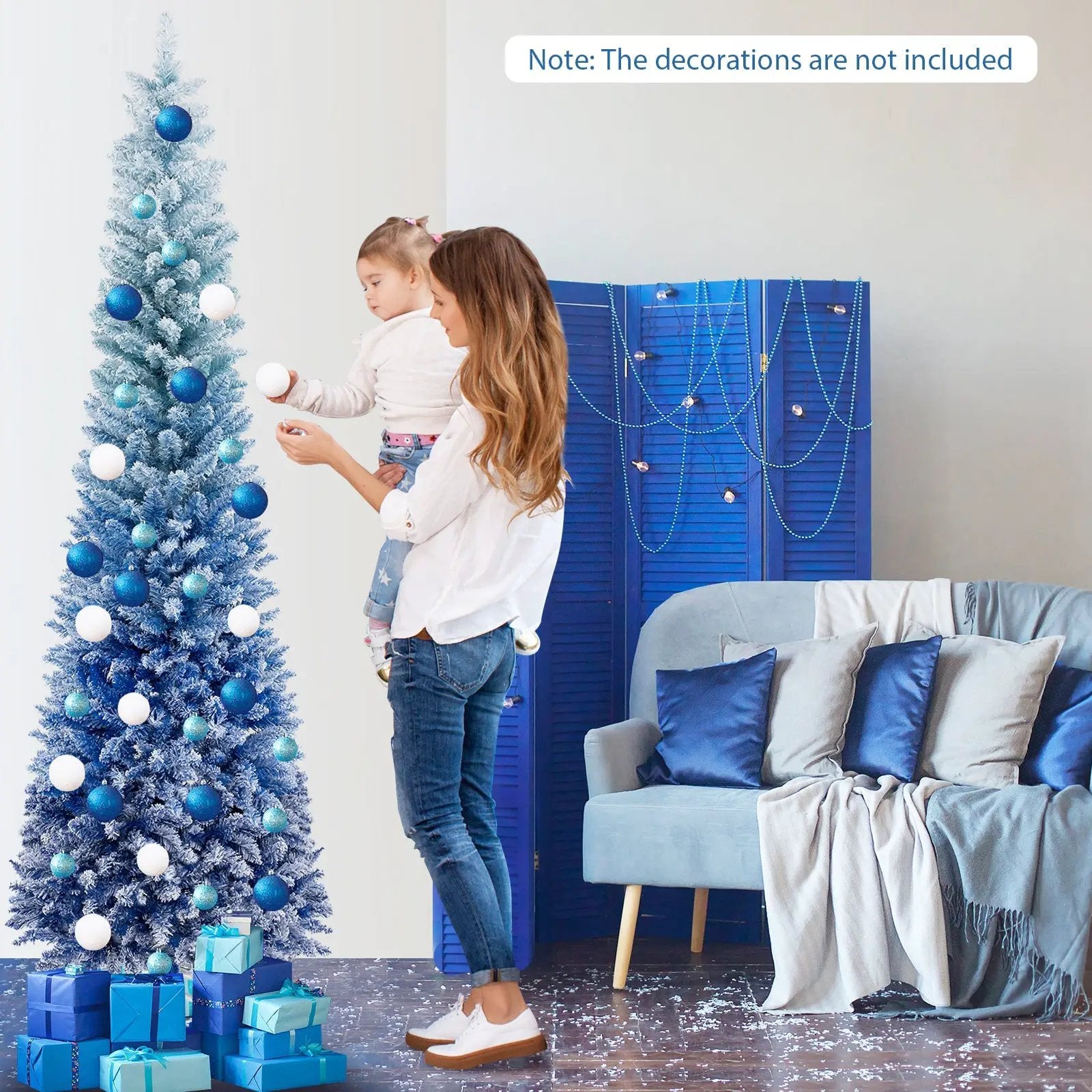 7 Feet Blue Gradient Snow Flocked Artificial Christmas Tree-Blue by DirectDeals