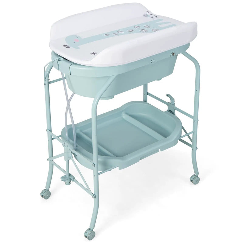 Folding Baby Changing Table with Bathtub and 4 Universal Wheels by DirectDeals