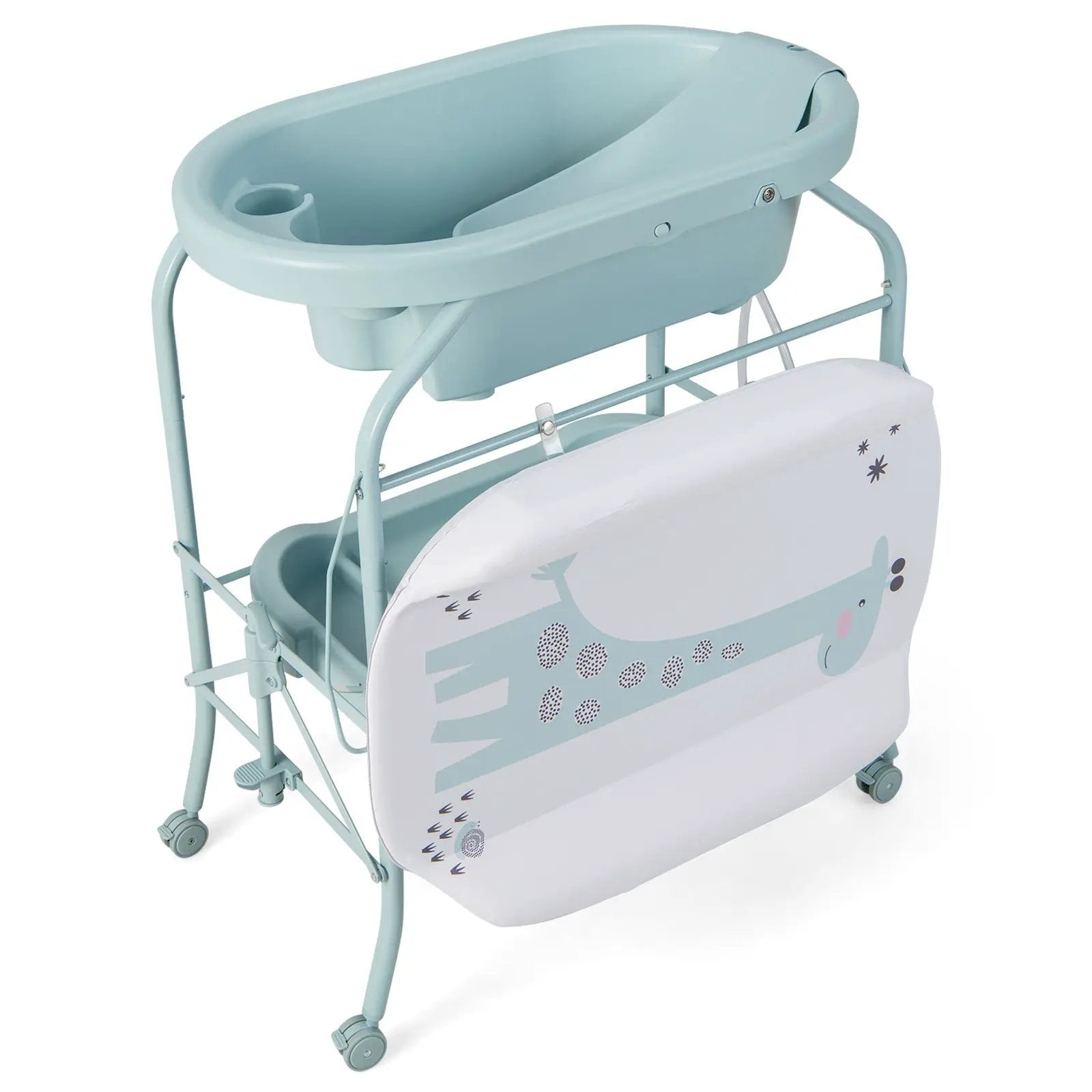 Folding Baby Changing Table with Bathtub and 4 Universal Wheels by DirectDeals