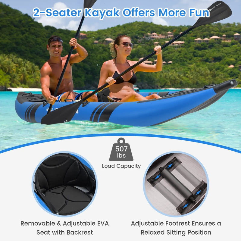 Inflatable 2-person Kayak Set with Aluminium Oars and Repair Kit by DirectDeals