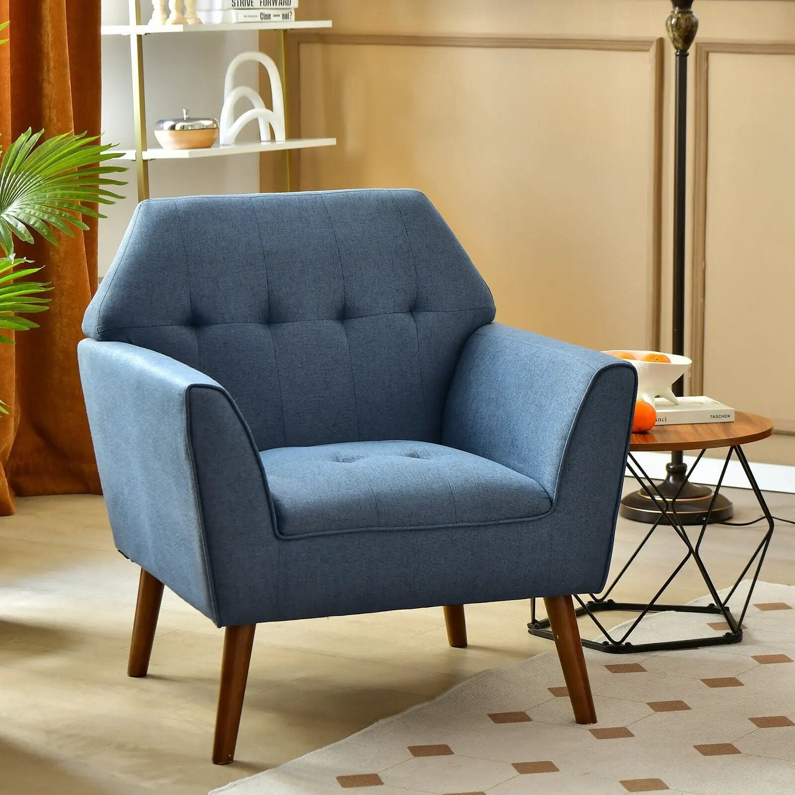 Modern Tufted Fabric Accent Chair with Rubber Wood Legs by DirectDeals