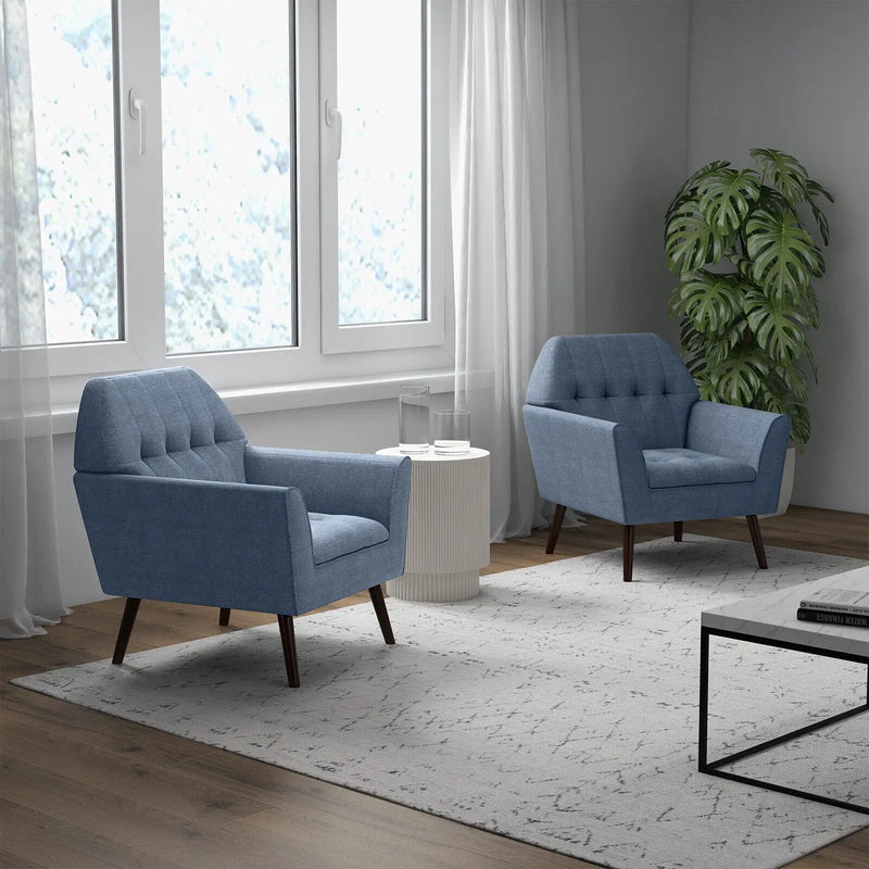 Modern Tufted Fabric Accent Chair with Rubber Wood Legs by DirectDeals
