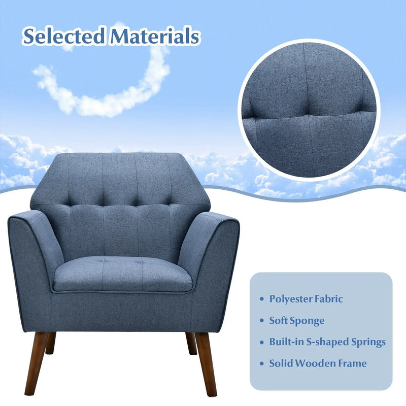 Modern Tufted Fabric Accent Chair with Rubber Wood Legs by DirectDeals