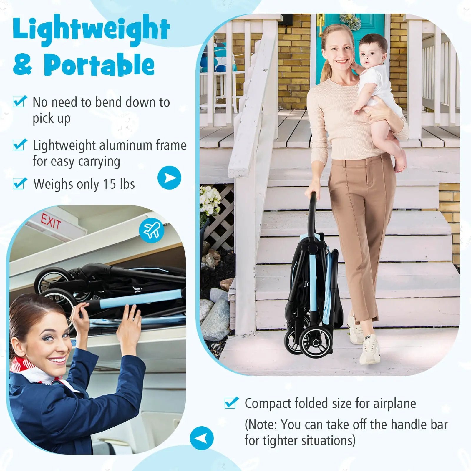 One-Hand Folding Portable Lightweight Baby Stroller with Aluminum Frame by DirectDeals