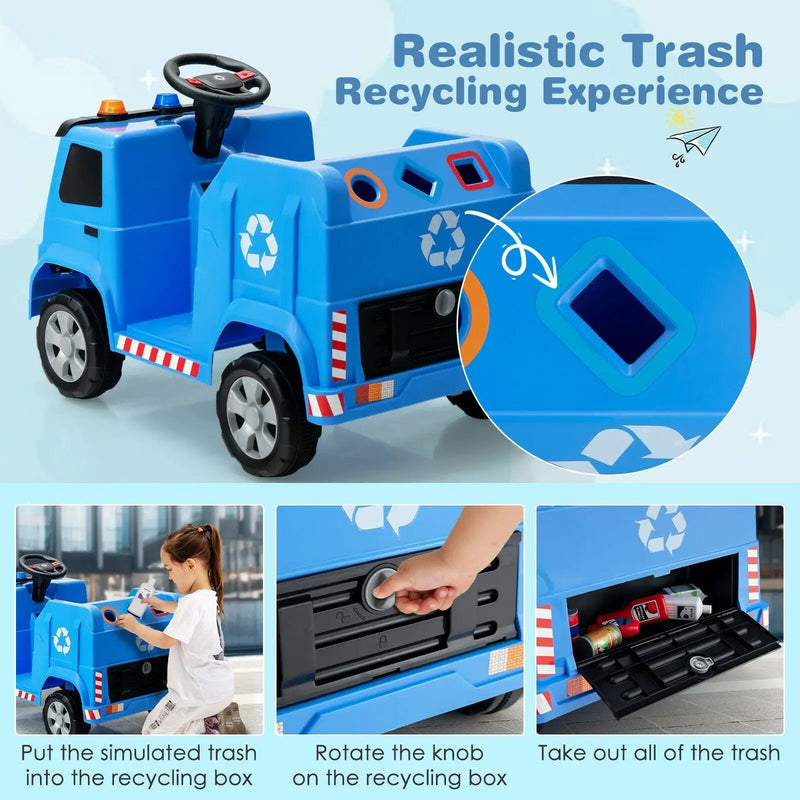 12V Kids Ride-on Garbage Truck with Warning Lights and 6 Recycling Accessories by DirectDeals