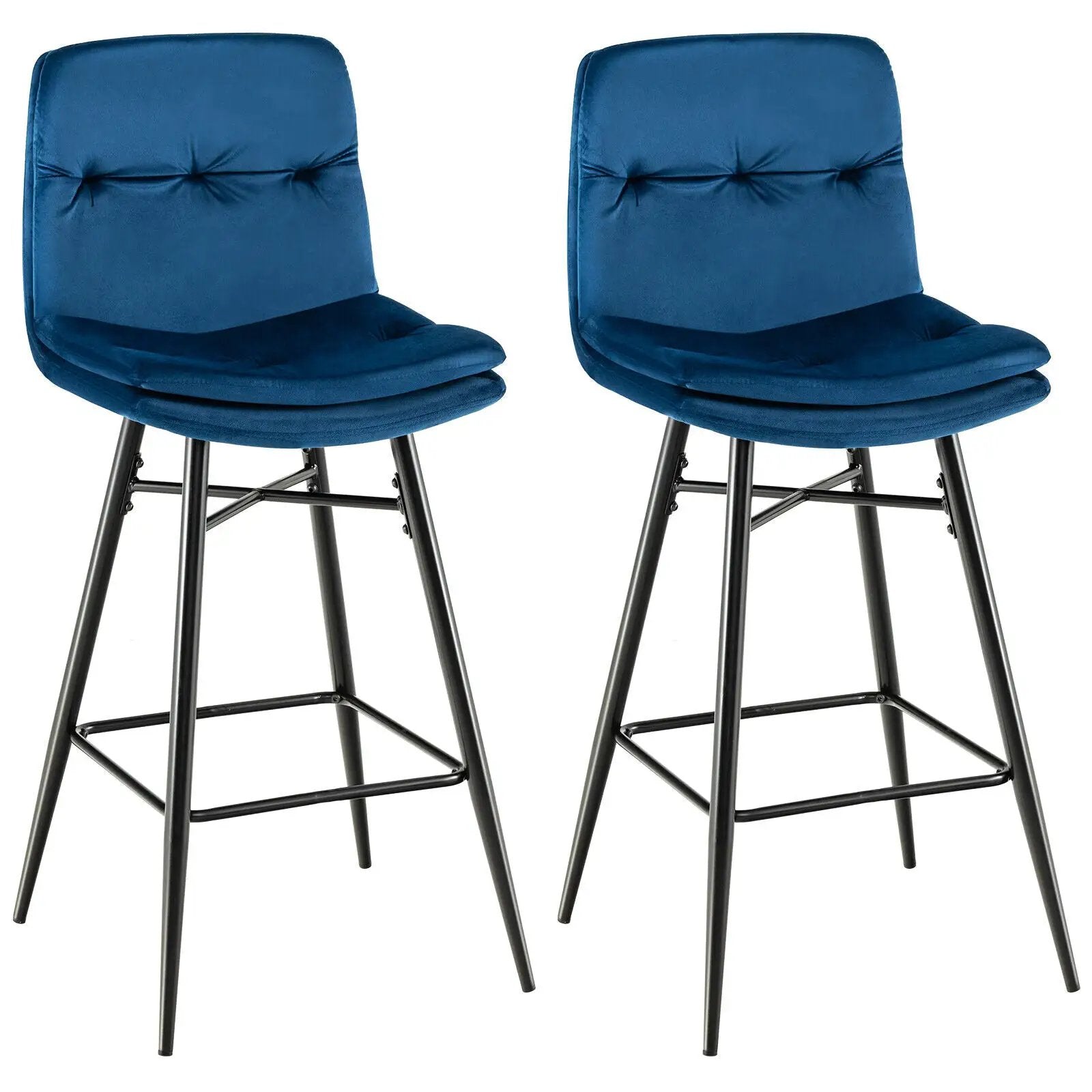 2 Pieces 29 Inch Velvet Bar Stools Set with Tufted Back and Footrests by DirectDeals