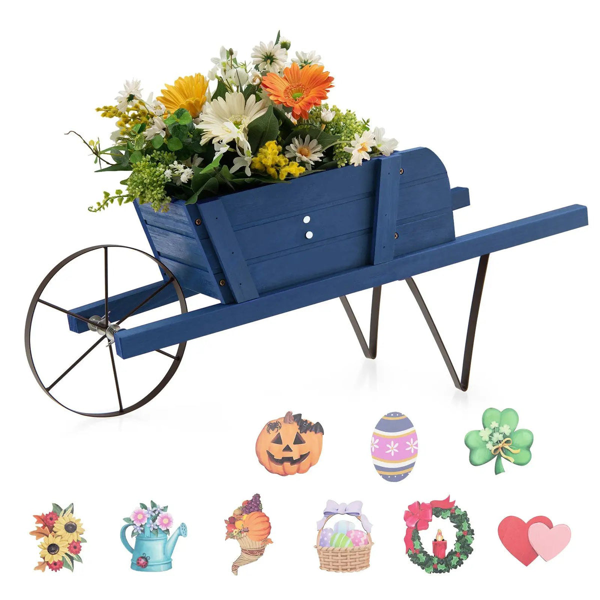 Wooden Wagon Planter with 9 Magnetic Accessories for Garden Yard, photo 3 of 8