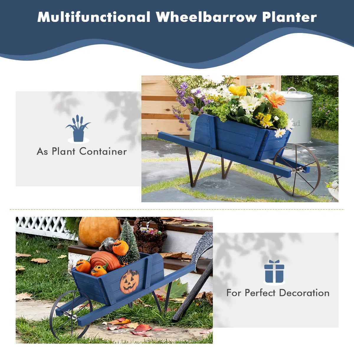 Wooden Wagon Planter with 9 Magnetic Accessories for Garden Yard, photo 5 of 8