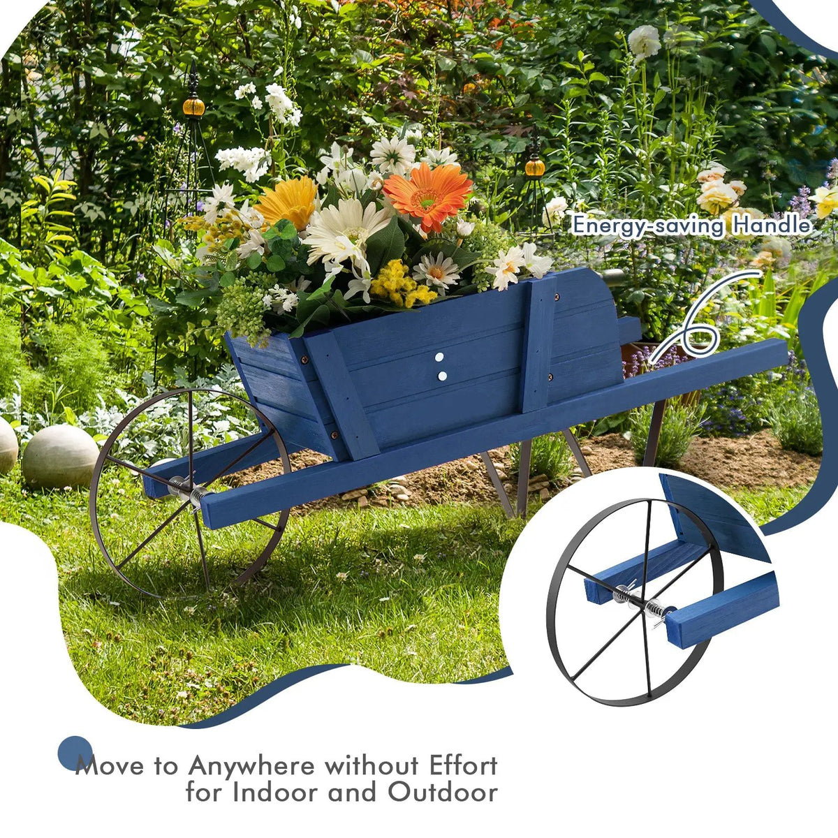 Wooden Wagon Planter with 9 Magnetic Accessories for Garden Yard, photo 6 of 8
