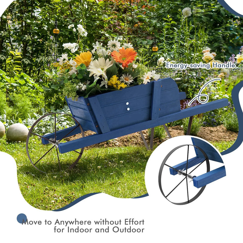 Wooden Wagon Planter with 9 Magnetic Accessories for Garden Yard by DirectDeals
