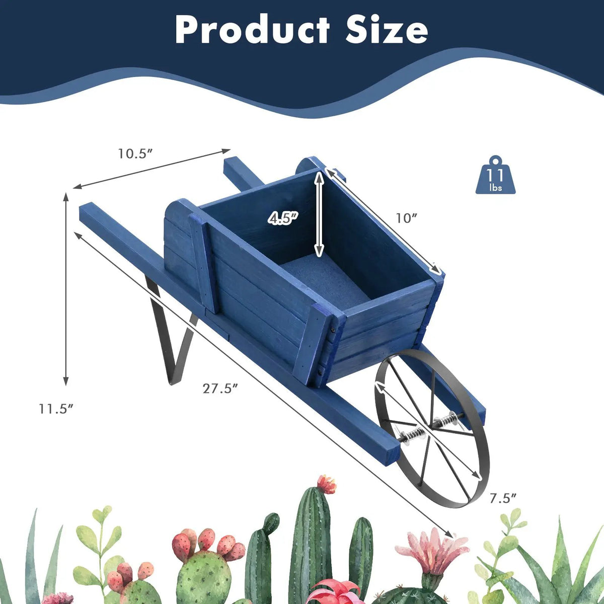 Wooden Wagon Planter with 9 Magnetic Accessories for Garden Yard, photo 4 of 8