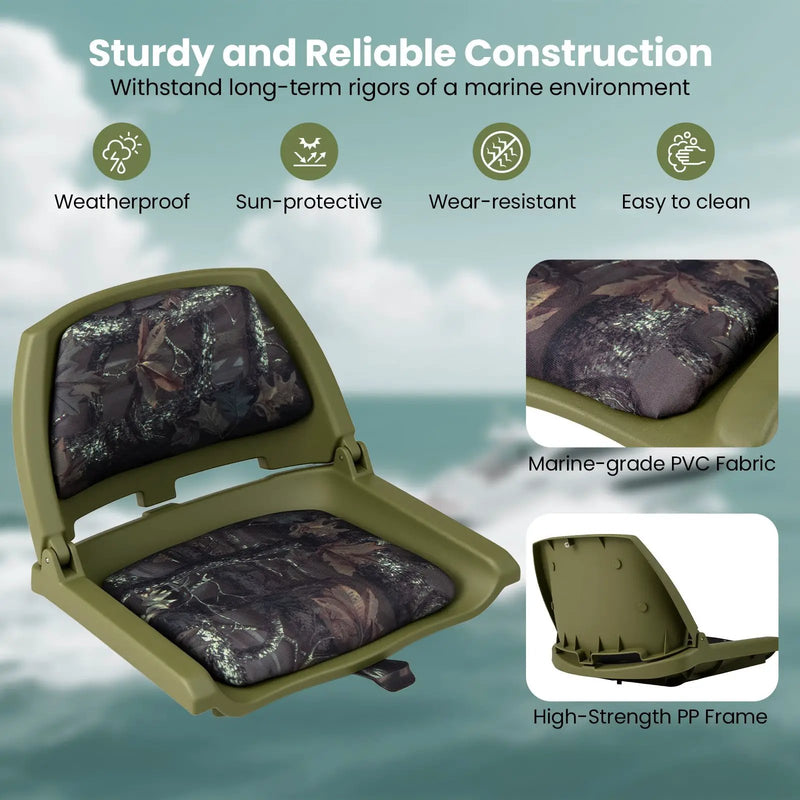 Boat Seat Folding Low Back Boat Chair with Marine-Grade PVC by DirectDeals