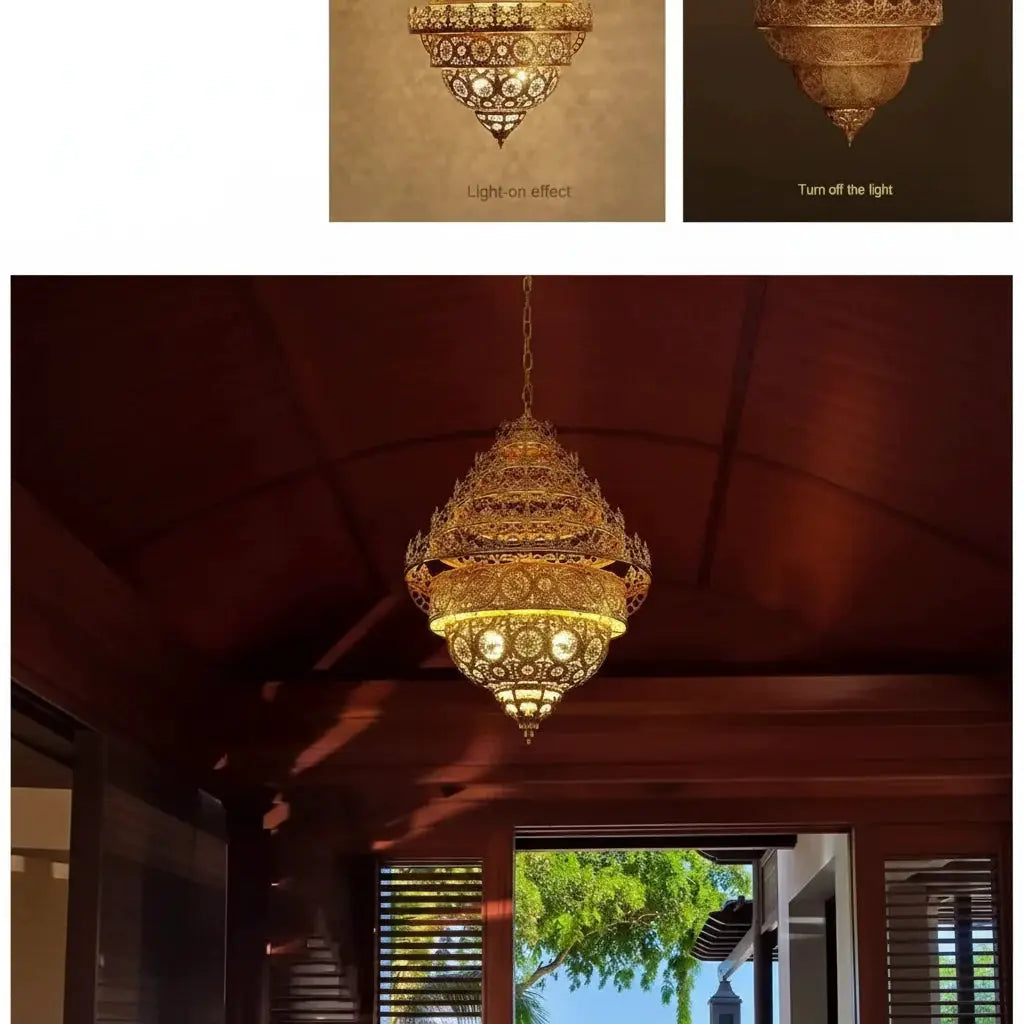 Bohemian Retro Chandelier Luxury Iron Golden Pendant Light Living Dining Hotel Coffee Shop Exhibition Hall Indoor Lamp, photo 10 of 16