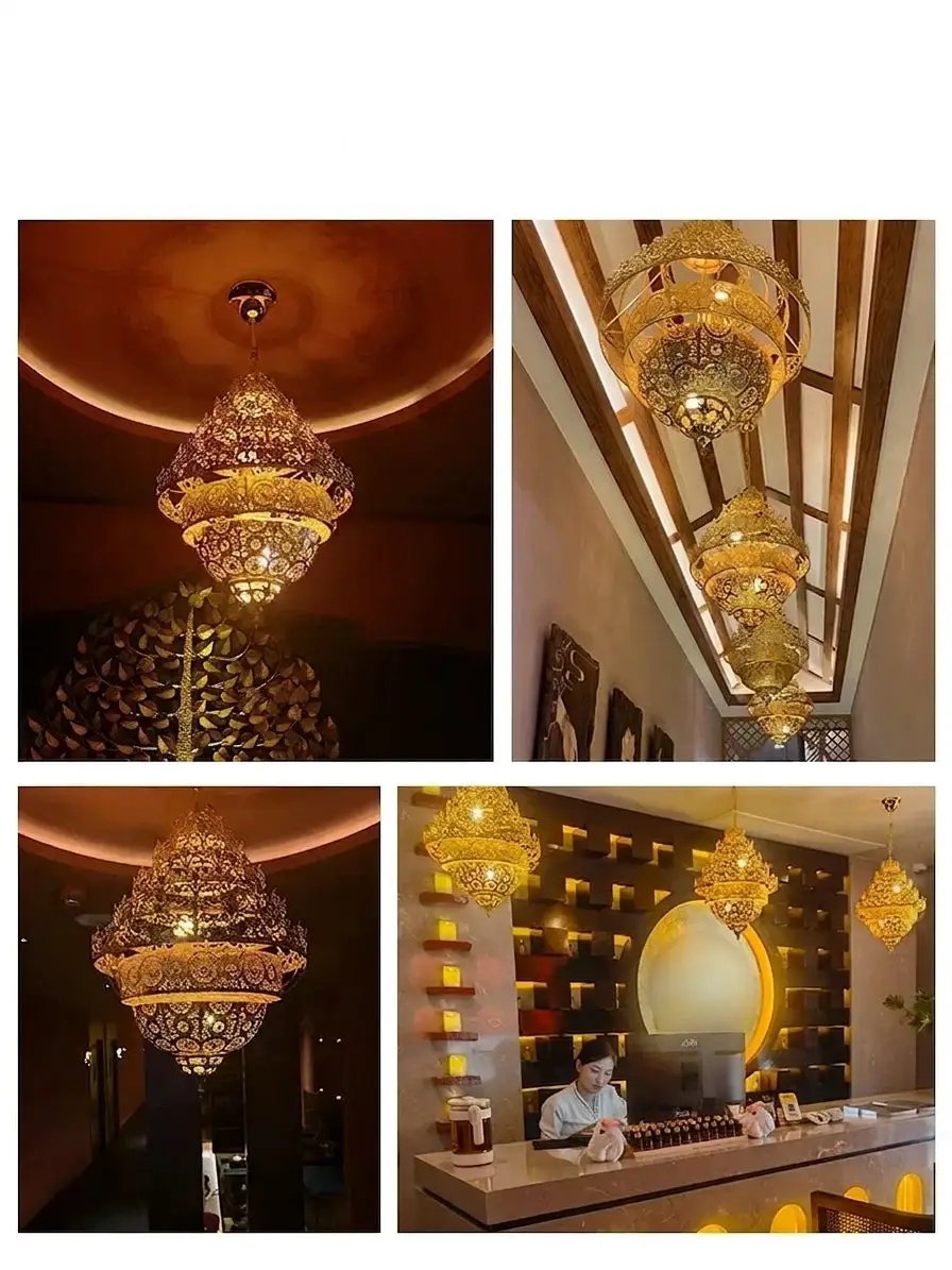 Bohemian Retro Chandelier Luxury Iron Golden Pendant Light Living Dining Hotel Coffee Shop Exhibition Hall Indoor Lamp, photo 16 of 16