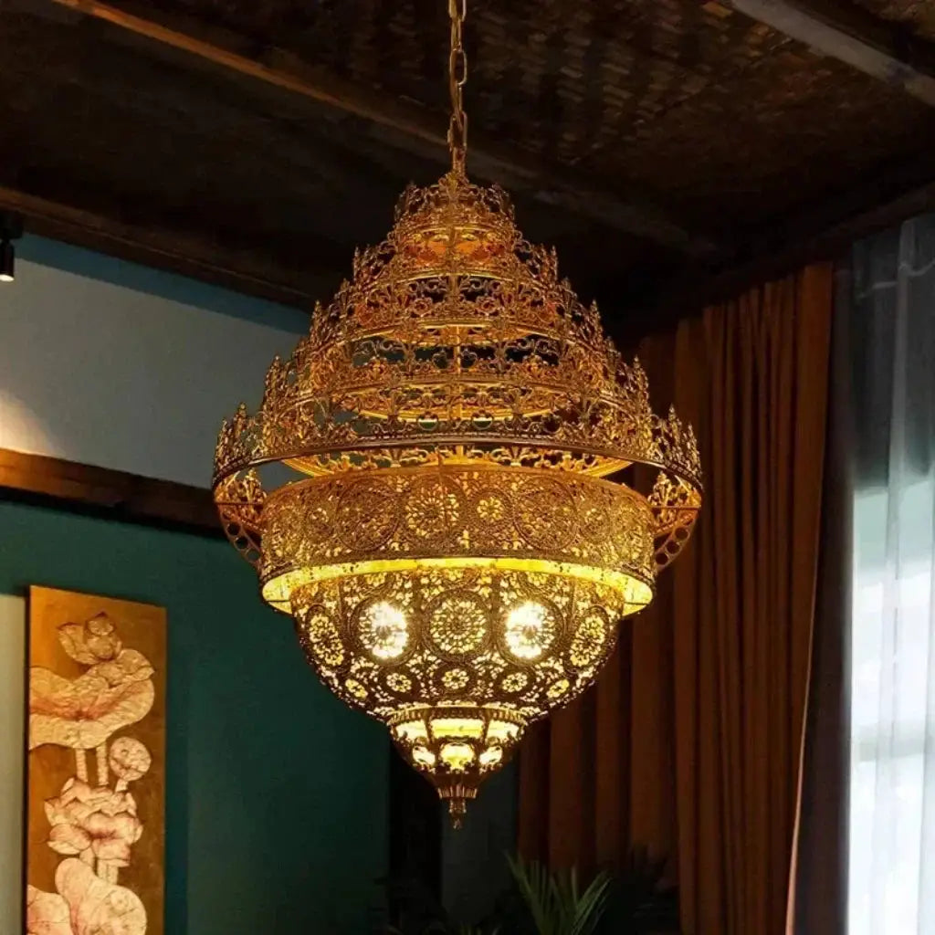 Bohemian Retro Chandelier Luxury Iron Golden Pendant Light Living Dining Hotel Coffee Shop Exhibition Hall Indoor Lamp, photo 3 of 16