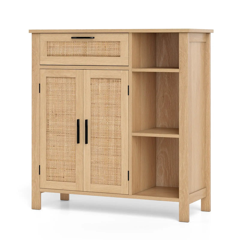 Boho Buffet Sideboard Storage Cabinet with Drawer and Rattan Woven Doors-Natural by DirectDeals