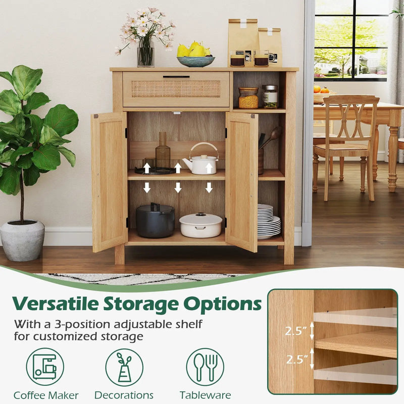 Boho Buffet Sideboard Storage Cabinet with Drawer and Rattan Woven Doors-Natural by DirectDeals