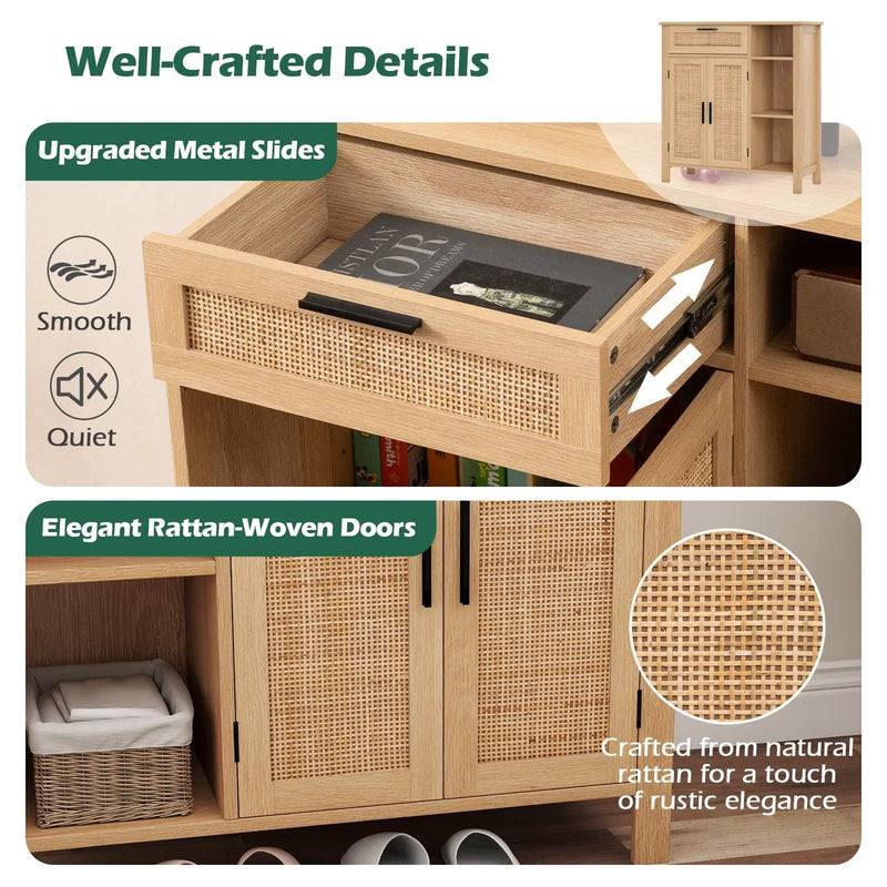 Boho Buffet Sideboard Storage Cabinet with Drawer and Rattan Woven Doors-Natural by DirectDeals