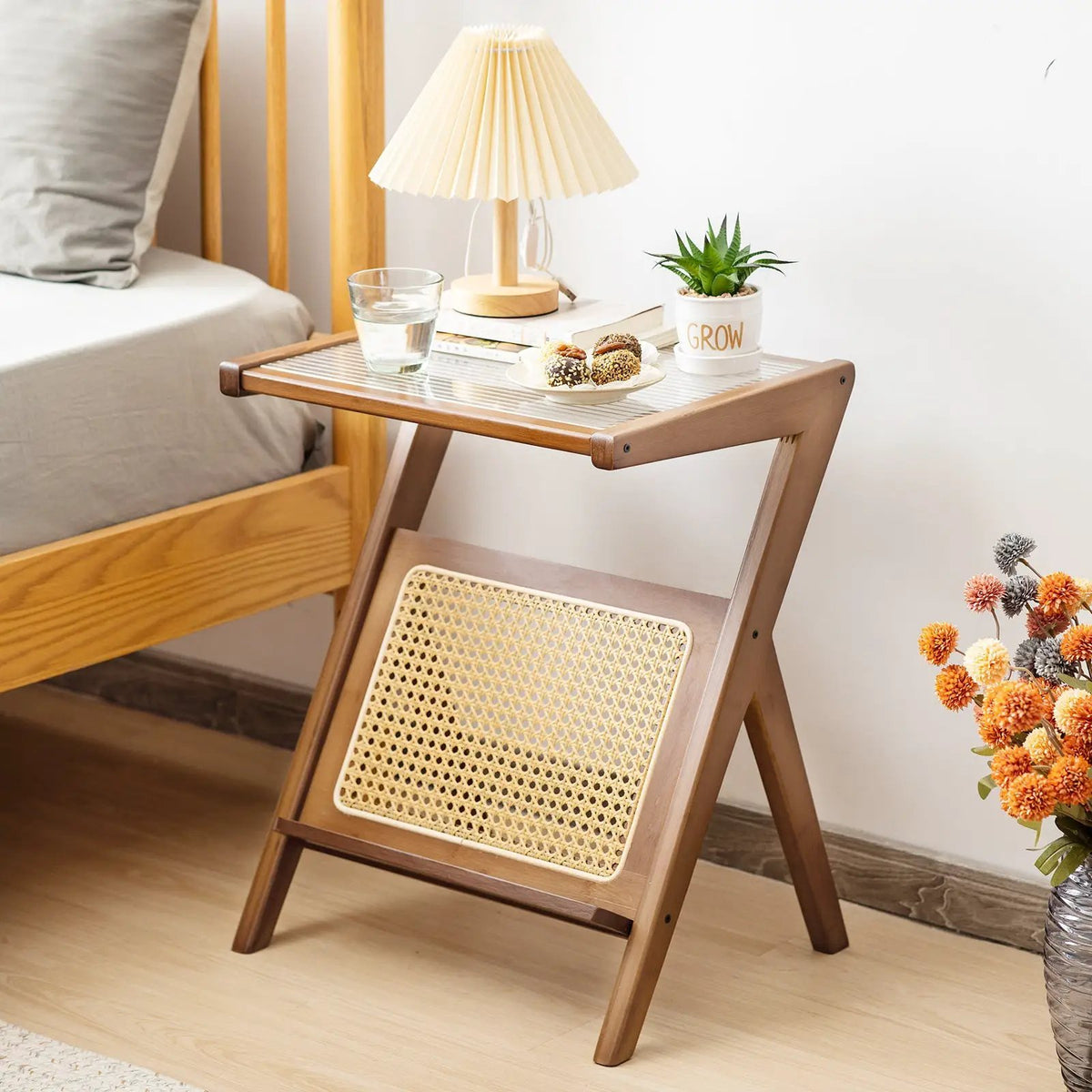 Boho End Table with Magazine Rack and Tempered Glass Top, photo 2 of 9