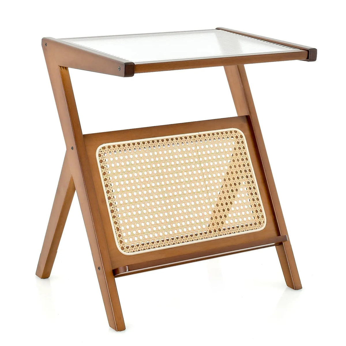Boho End Table with Magazine Rack and Tempered Glass Top, photo 3 of 9
