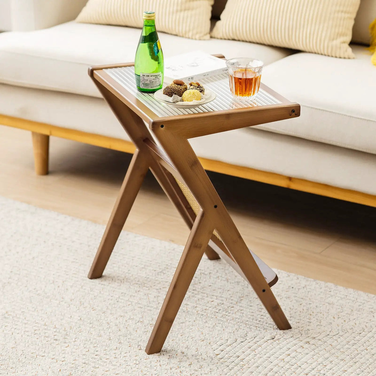 Boho End Table with Magazine Rack and Tempered Glass Top, photo 6 of 9