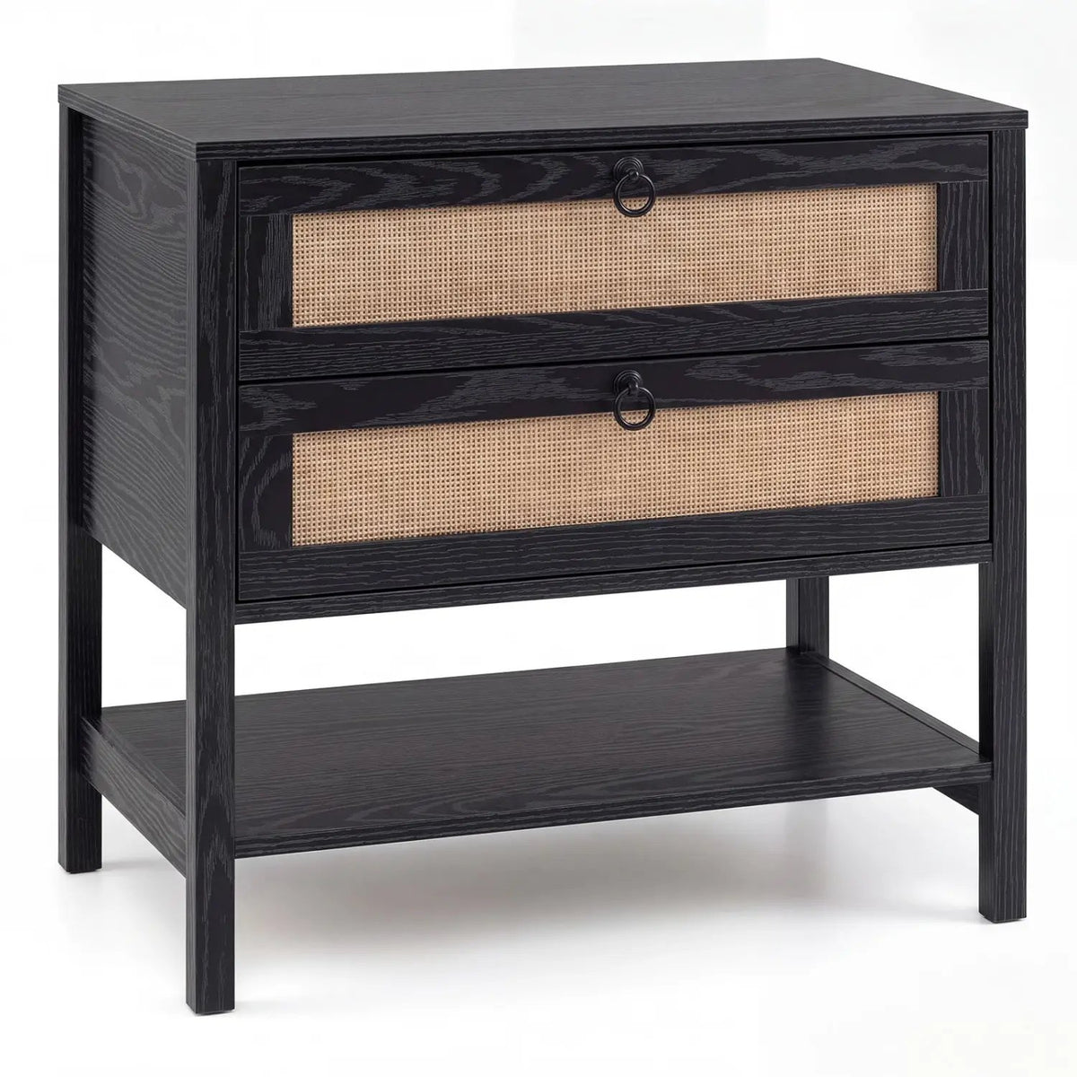 Rattan Nightstand with 2 Drawers and Open Shelf, photo 3 of 24